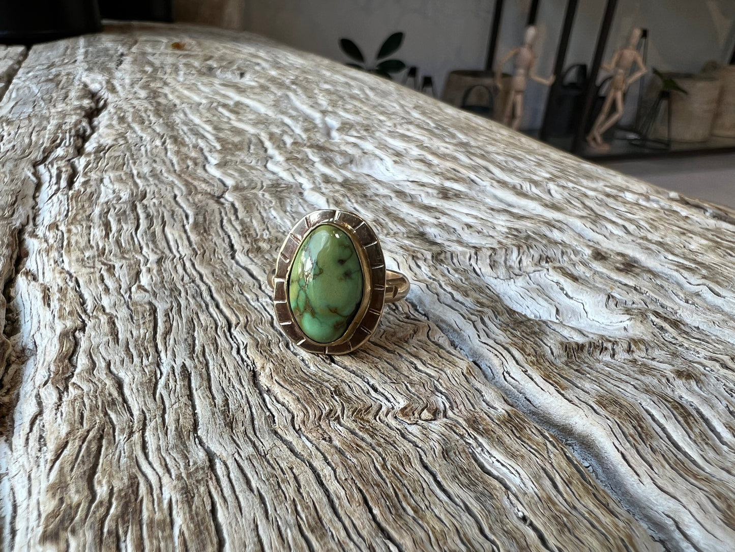 Turquoise Medallion Ring in 14k Solid Gold