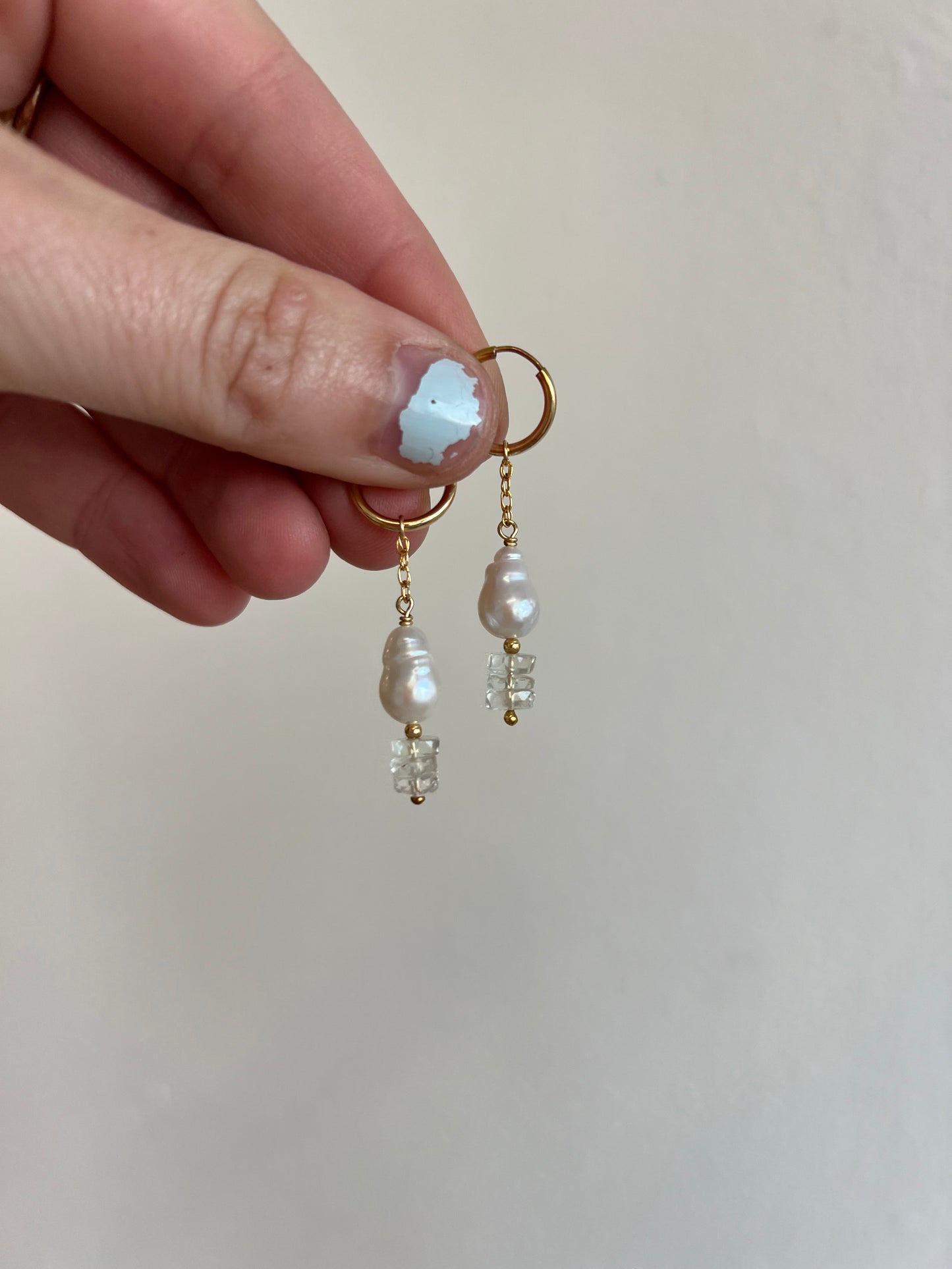Aquamarine Pearl Pinch Hoops