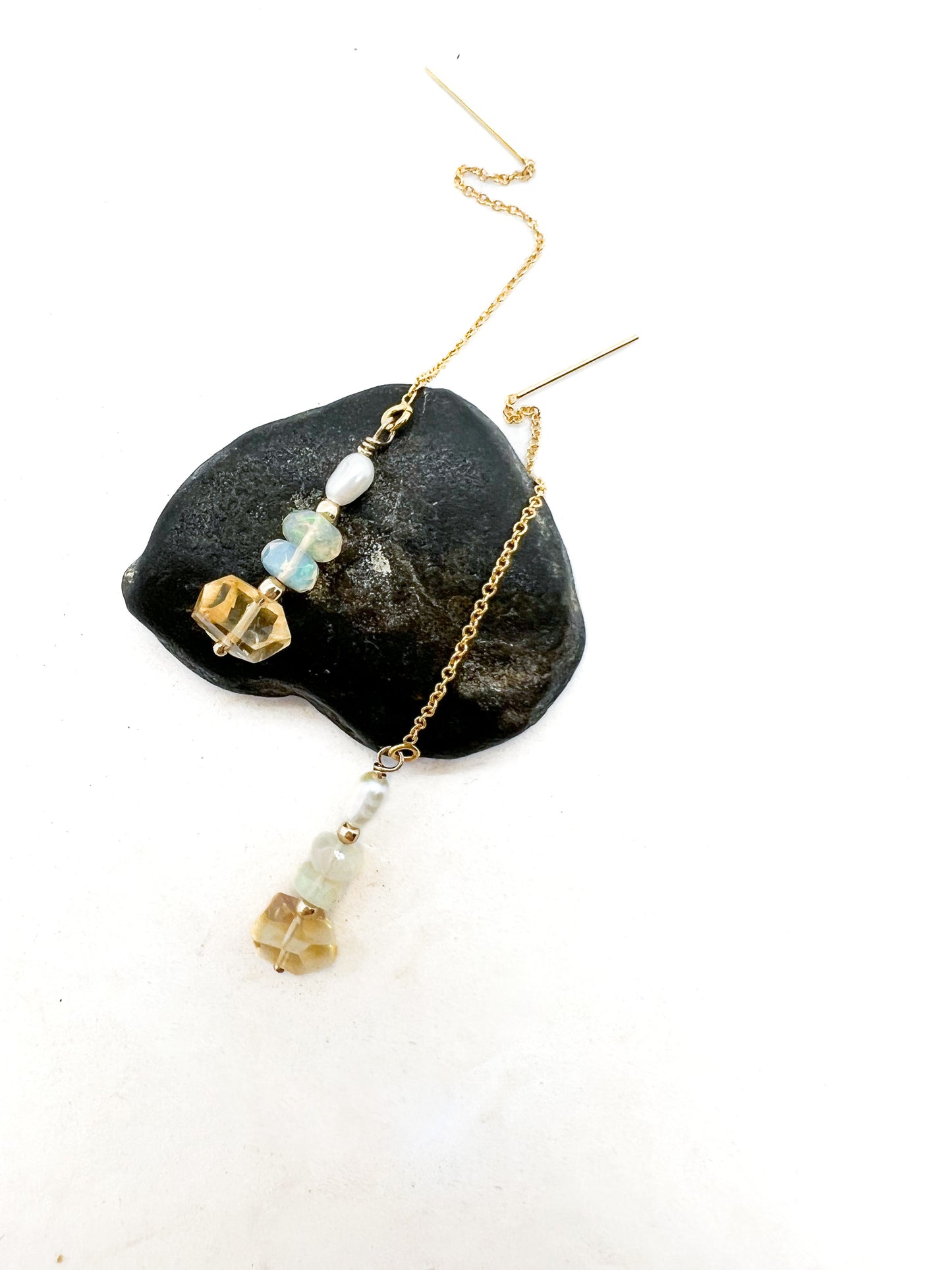 Sun Kissed Threaders : Citrine + Opals + Pearls