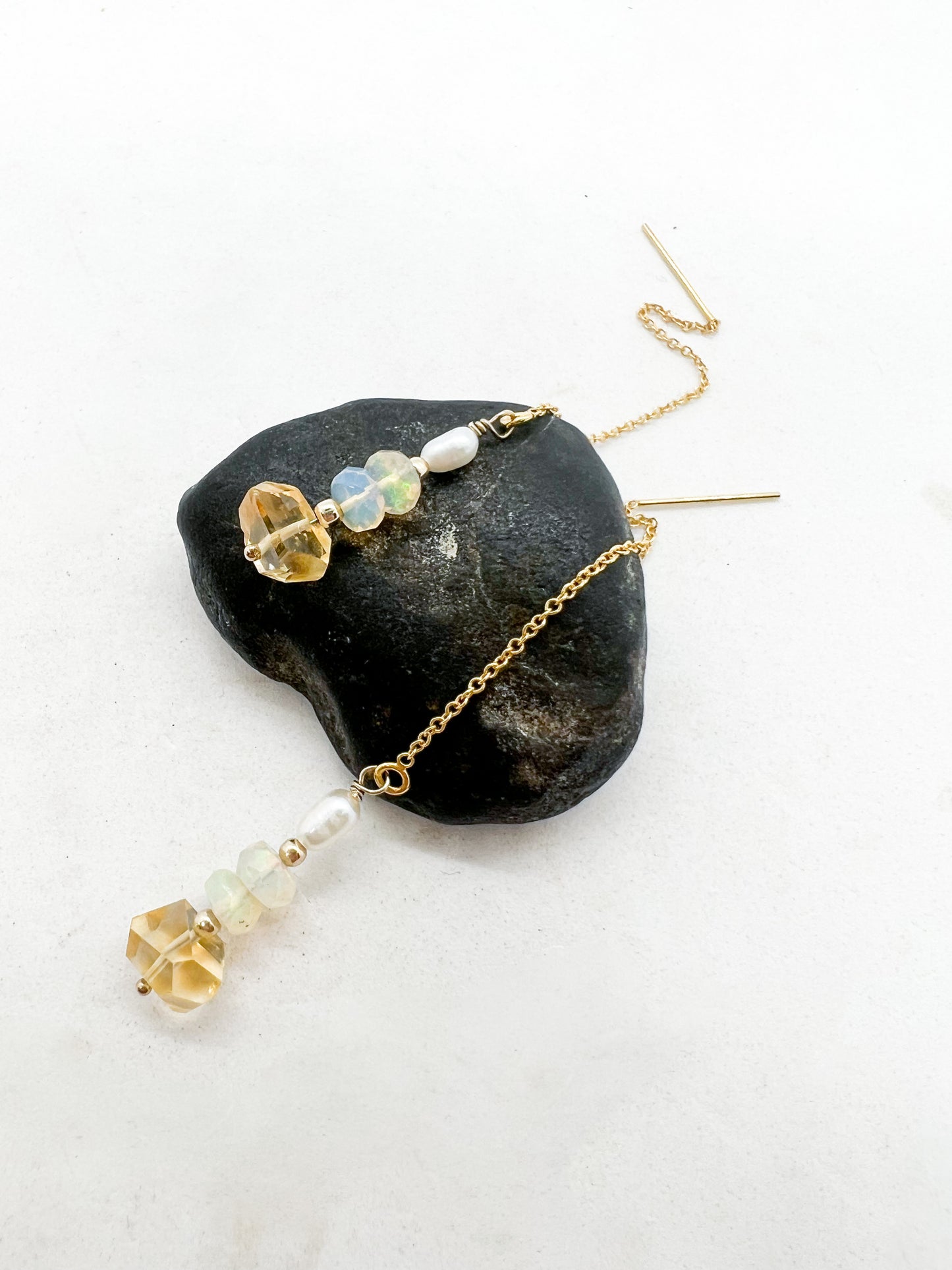 Sun Kissed Threaders : Citrine + Opals + Pearls