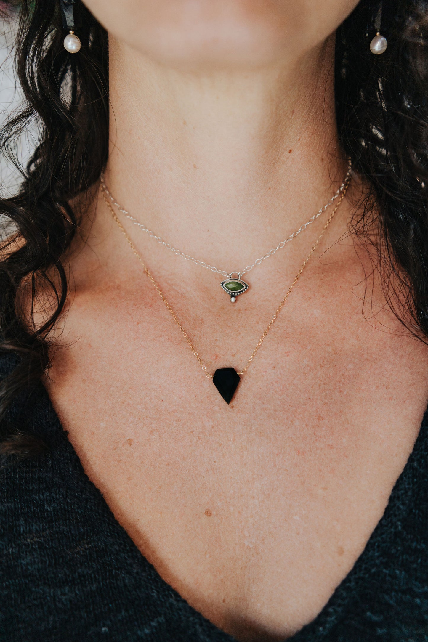 Black Tourmaline Coffin Layering Chain- Minimalist Style