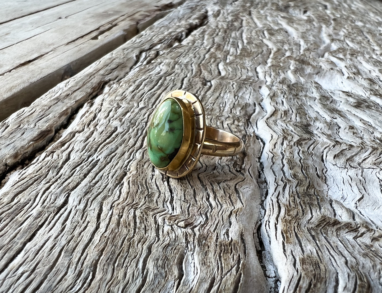 Turquoise Medallion Ring in 14k Solid Gold