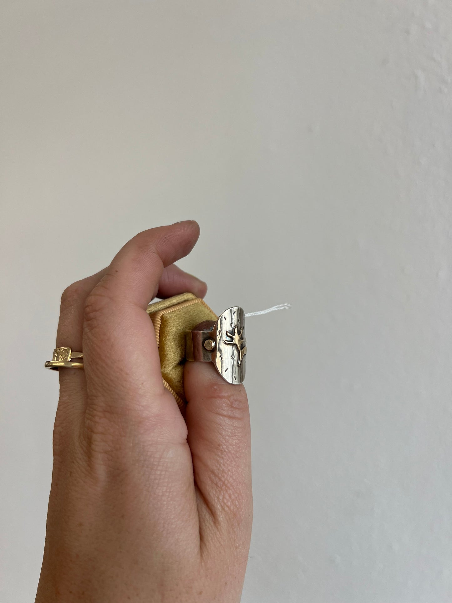 Mixed Metal Floral Shield Ring