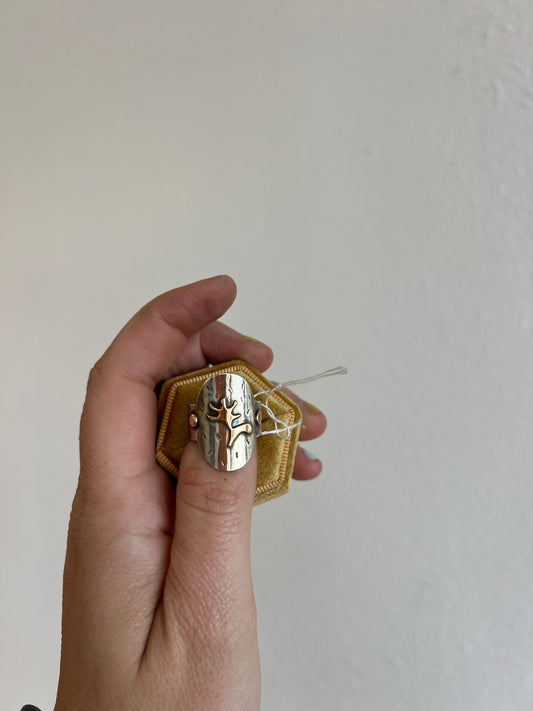 Mixed Metal Floral Shield Ring