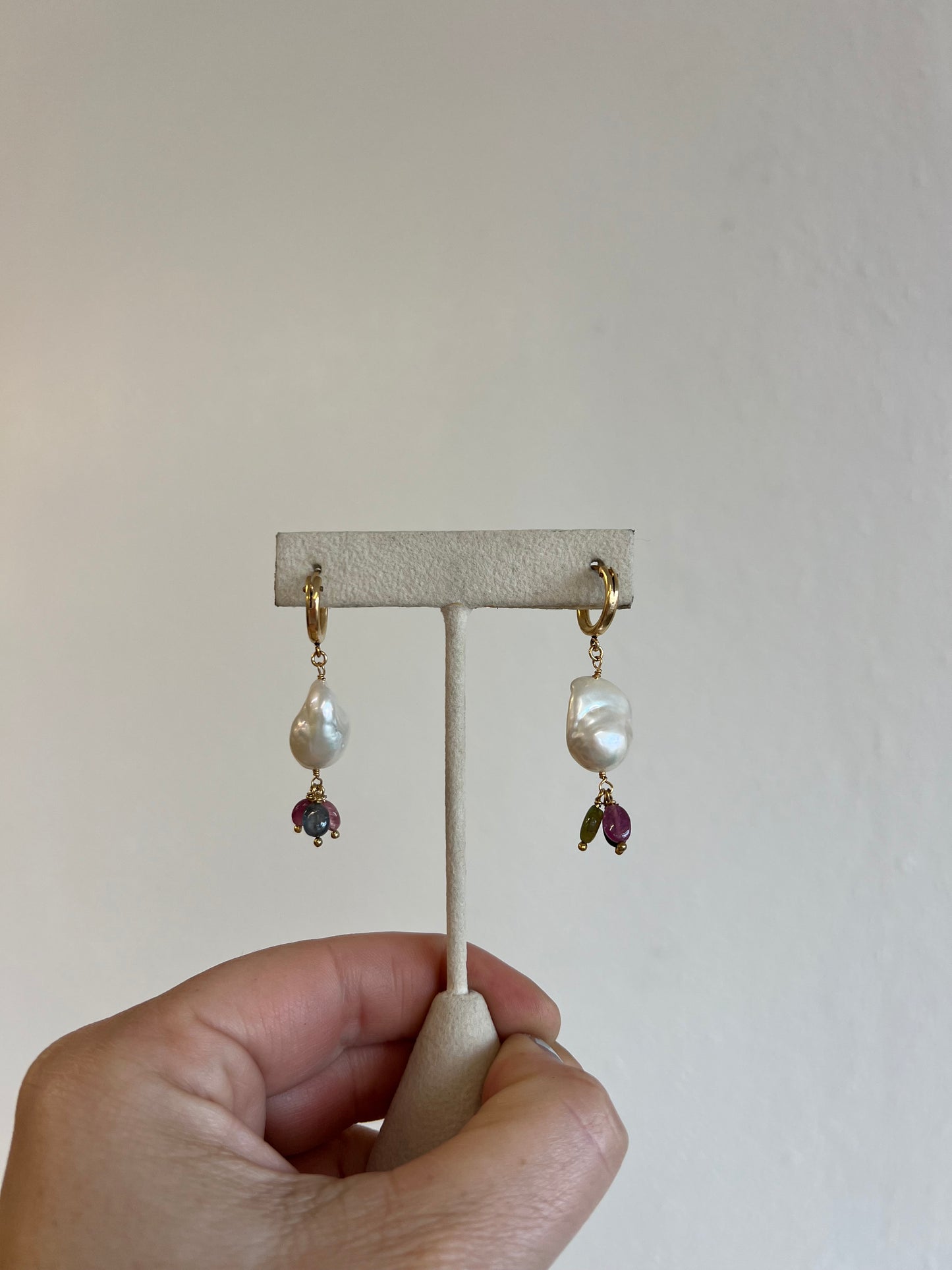 Baroque Pearls + Tourmaline Huggies