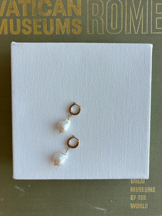 Baroque Pearl Hinge Hoops