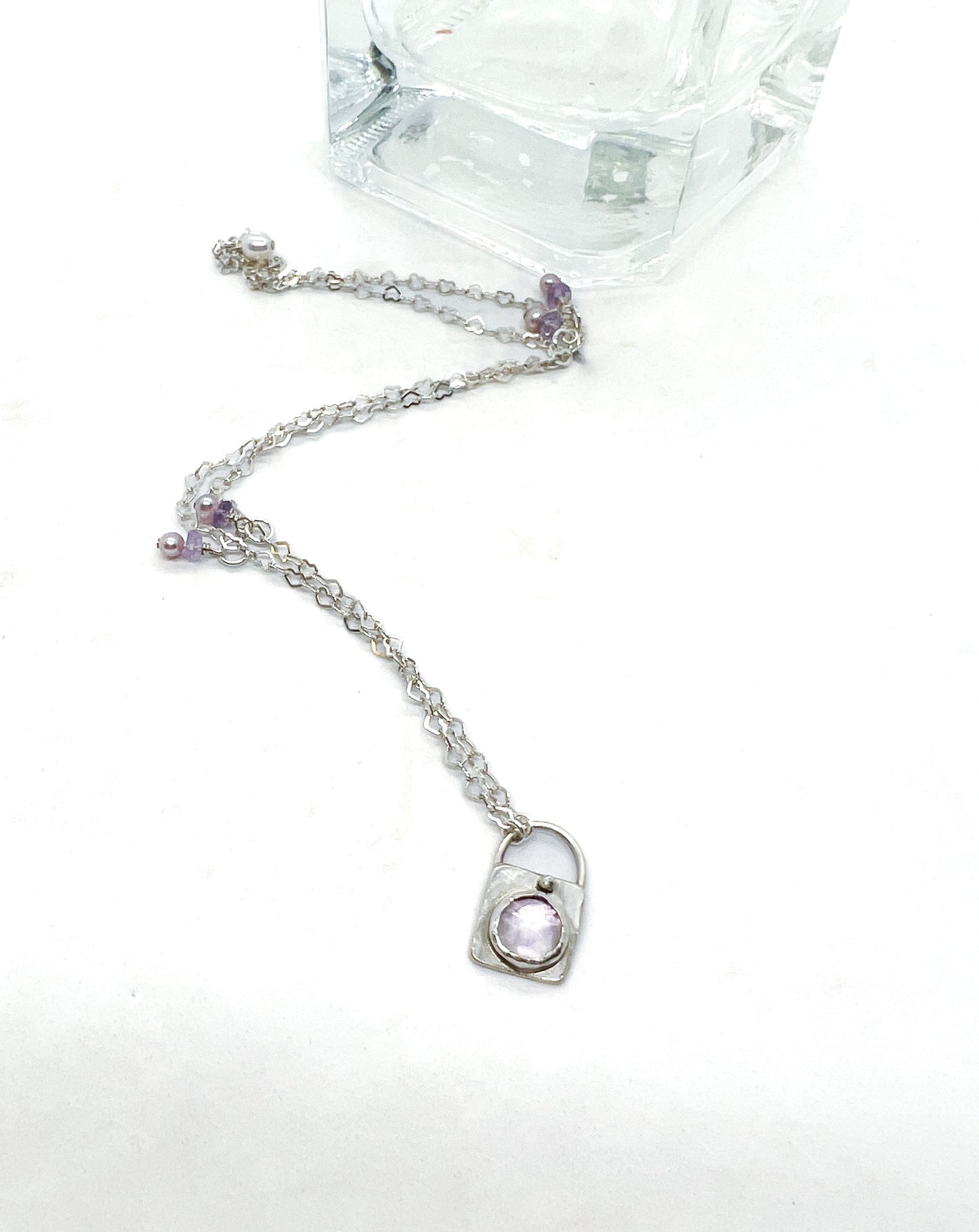 Silver Lovers Lock with Amethyst Chain