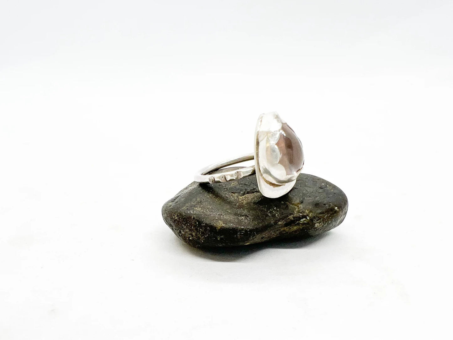 Teardrop Rose Quartz Silver Ring Size 5.75